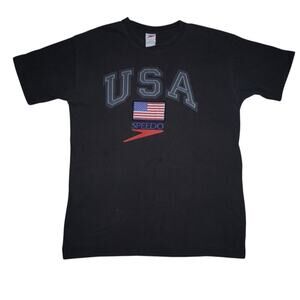 Vintage Speedo USA Flag Graphic T-Shirt Black Men’s Size XL 100% Cotton